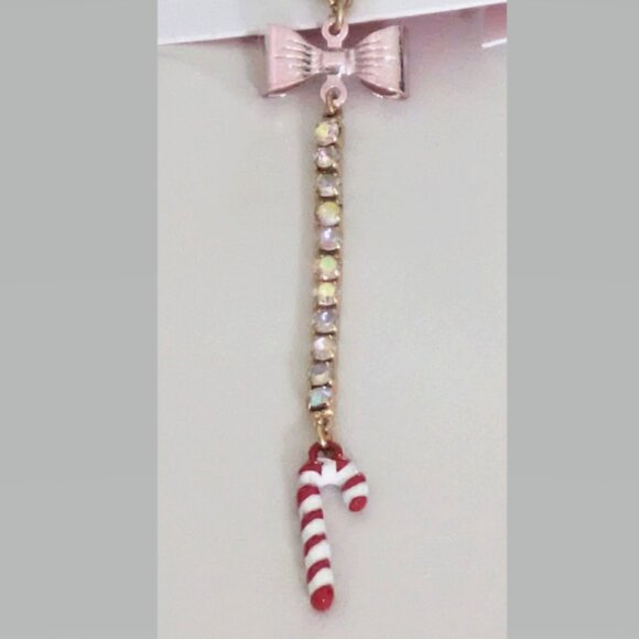 Betsey Johnson Christmas Peppermint Martini Candy Cane Drop Earrings NWT - Picture 2 of 8